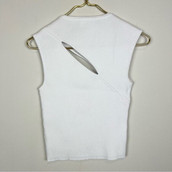 GSTQ White‎ Ribbed Sleeveless Cutout Knit Stretch Top Size XS - Picture 7 of 13